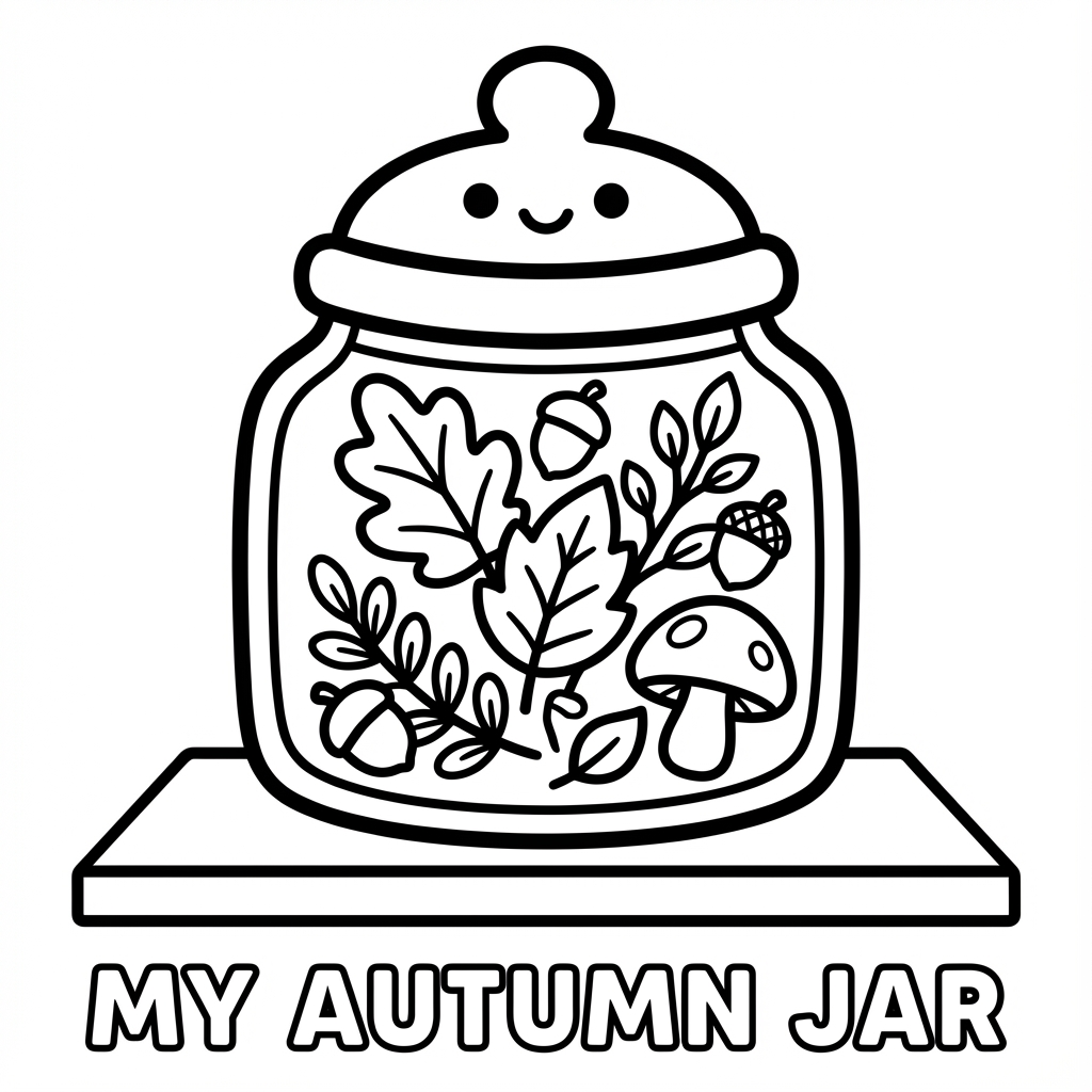 Cupcake under a smiling glass dome, designed as bold line coloring pages.